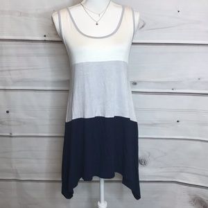 Emerald Color Block Tank Dress | White Grey Navy Racerback Mini Dress | Size S